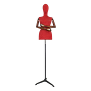 Women’s Plastic Tailor Mannequin with Fabric-Covered Head, Wooden Arms, and Star Base with Casting Legs