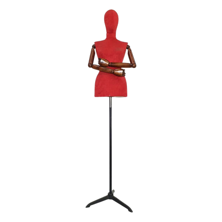 Women’s Plastic Tailor Mannequin with Fabric-Covered Head, Wooden Arms, and Star Base with Casting Legs