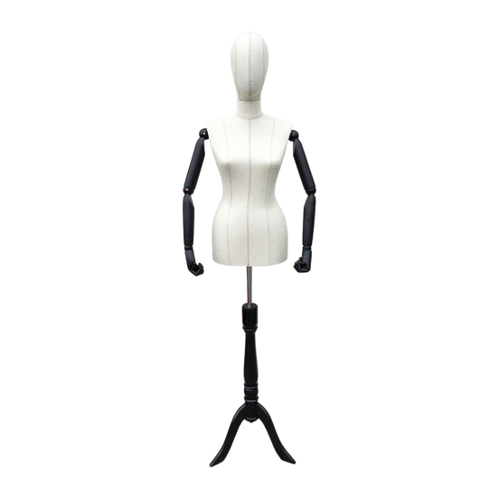 Women's Plastic Tailor Mannequin Fabric Head Wooden Sleeves