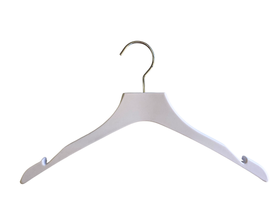 White Rubberized Wooden Top Hangers with Chrome Swivel Hook & Notches