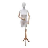 Women's Plastic Tailor Mannequin Fabric Head Wooden Sleeves