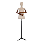 Women’s Plastic Tailor Mannequin with Fabric-Covered Head, Wooden Arms, and Star Base with Casting Legs