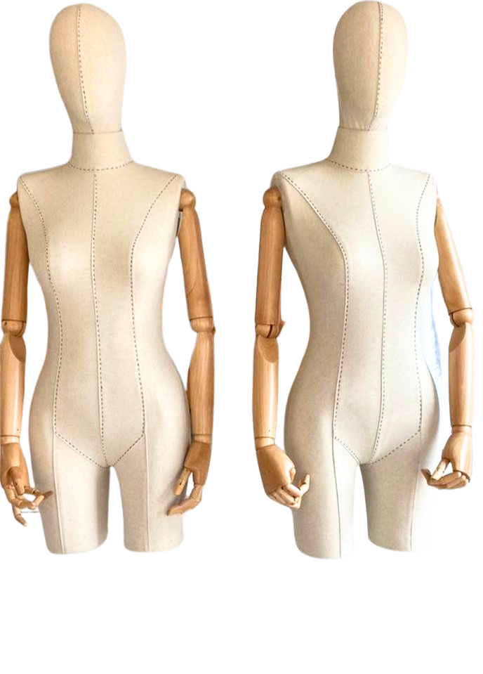 Women's Plastic Tailor Mannequin Fabric Head Wooden Sleeves