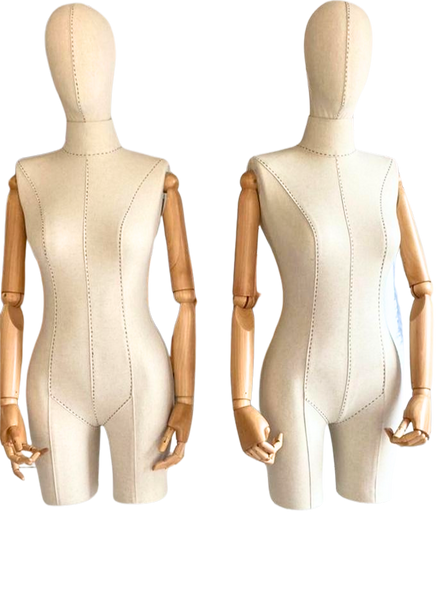 Women's Plastic Tailor Mannequin Fabric Head Wooden Sleeves