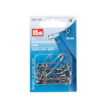 Prym Safety pins, 34mm, silver-colored, 16 items