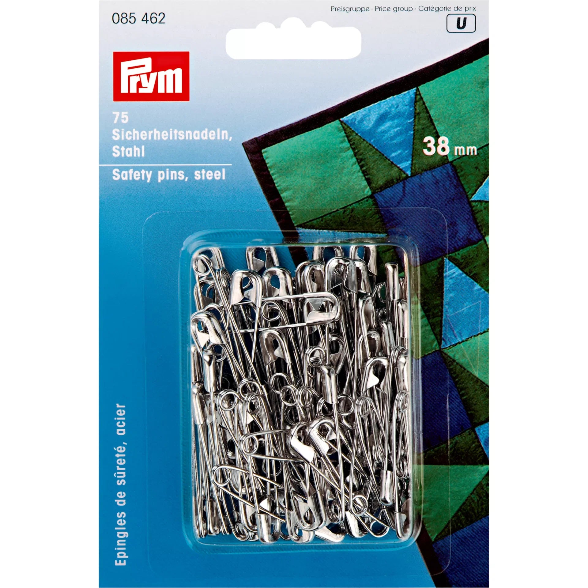 Prym Safety pins, 38mm, silver-colored, 75 items